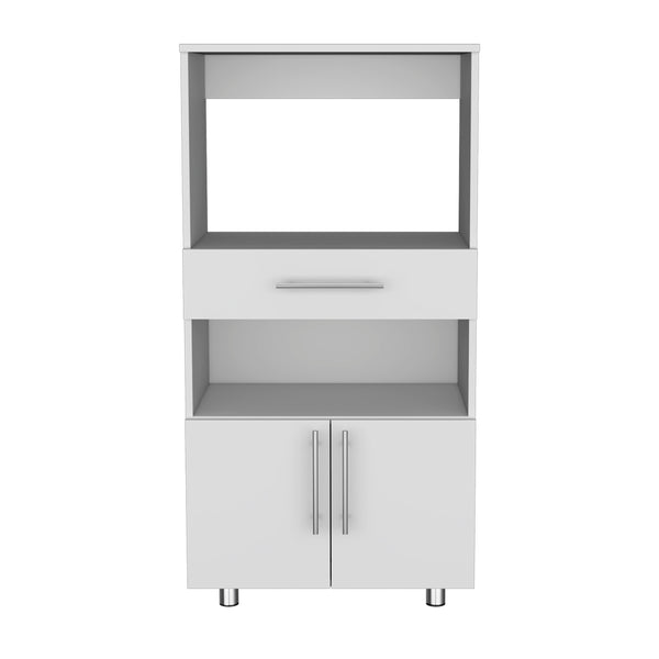 English Elm Kitchen Glenwood Pantry Cabinet White – Engineered Wood, 2 Open Shelves, Drawer & Double Doors, Sleek Storage Solution B092142841