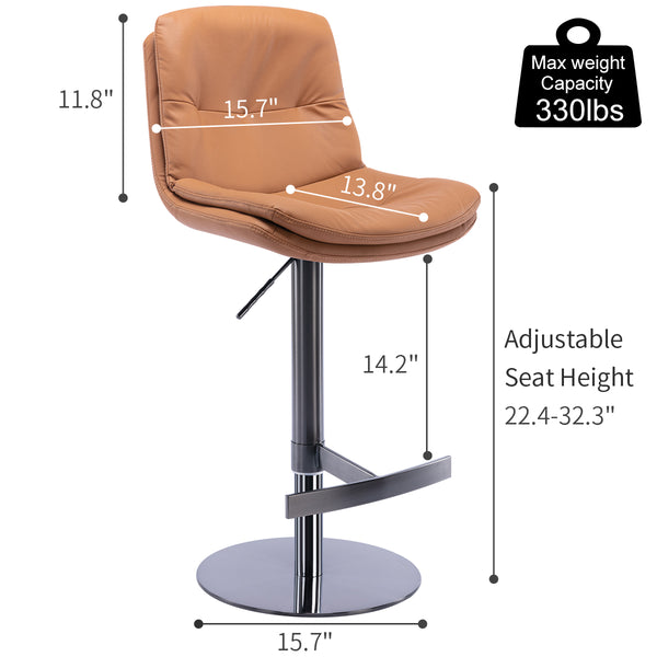 English Elm Swivel Stainless Steel Bar Stool with Faux Leather Backrest, Adjustable Height 21.7-31.5" Comfort Seat Brown W2195135497