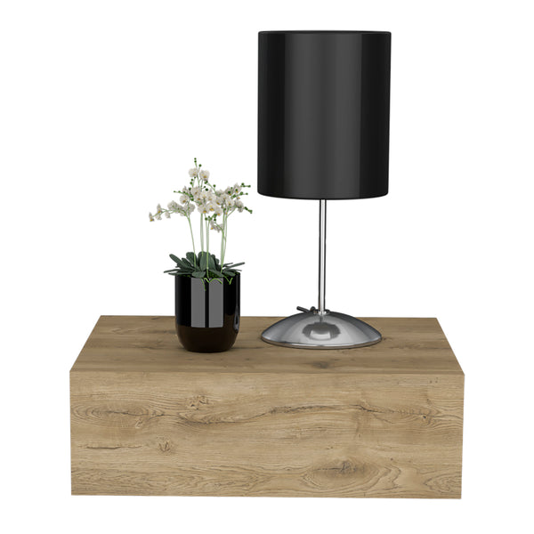 English Elm Nightstand Wall-Mounted Isola Macadamia Beige – Space-Saving Floating Design with Deep Drawer & Top Surface B092142818