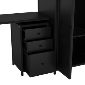 English Elm Metal Loft Bed with Desk, Wardrobe & Ladder Shelves Full Black — Space-Saving Study Loft, Sturdy Metal GX000634AAB