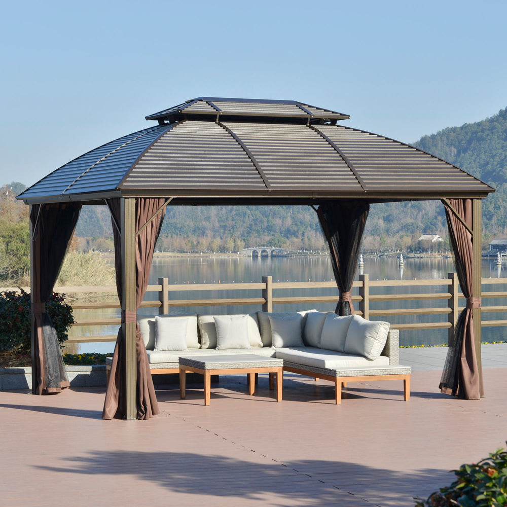 English Elm 10' X 12' Hardtop Gazebo Canopy - Durable Aluminum Frame, Weather-Resistant Pavilion With Privacy Curtains & Mesh W2225S00036
