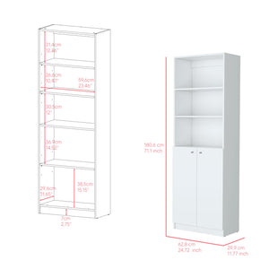 English Elm Bookcase Benzoni Dual-Door White Engineered Wood Office Storage — Spacious Shelves, Sleek Finish B092142823