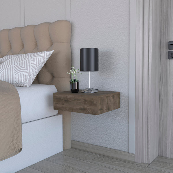 English Elm Nightstand Isola Wall-Mounted Dark Brown Engineered Wood | Space-Saving Drawer, Spacious Top (90") B092142815