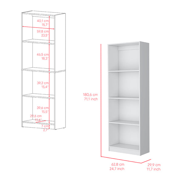 English Elm Bookcase Benzoni Engineered Wood, 4-Tier White Office Shelf Unit for Space-Saving Storage & Display B092142820