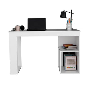 English Elm Desk Adona White Engineered Wood Office Desk with Two 12"x19.2" Shelves, Spacious Surface & Legroom B092142838