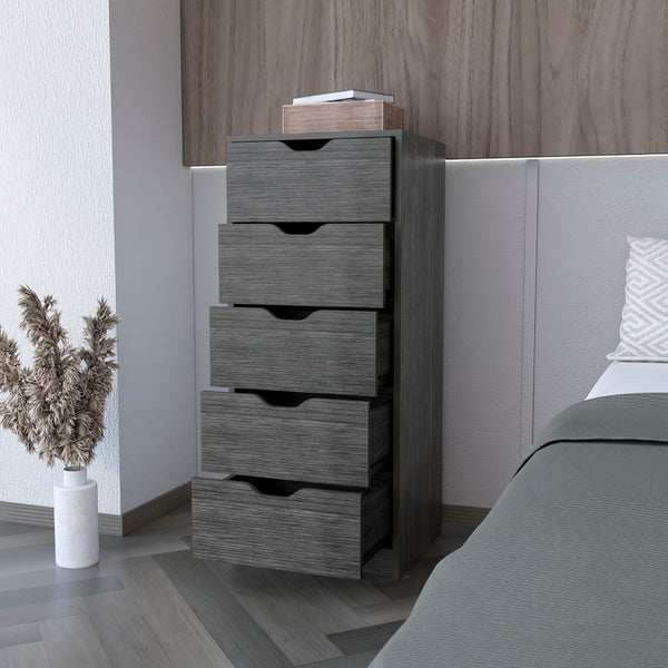 English Elm Kamran Smokey Oak Dresser - Narrow Five-Drawer Engineered Wood Storage for Bedroom & Home Decor B092142860