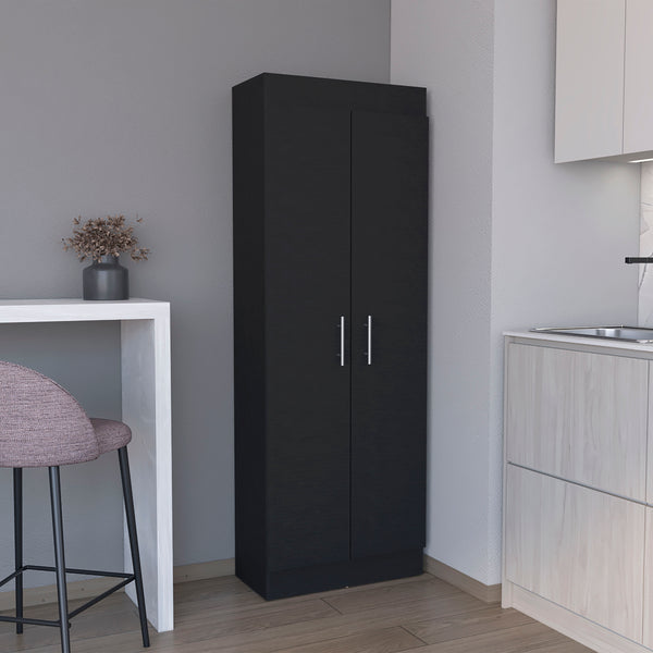 English Elm Pantry Clinton Tall Kitchen Cabinet in Black - Slim Engineered Wood Storage with Metal Handles B092142839
