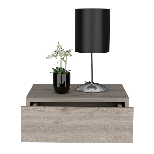 English Elm Nightstand Isola Wall-Mounted Light Gray Engineered Wood, Space-Saving Floating Design with Spacious Top & Generous Drawer B092142817