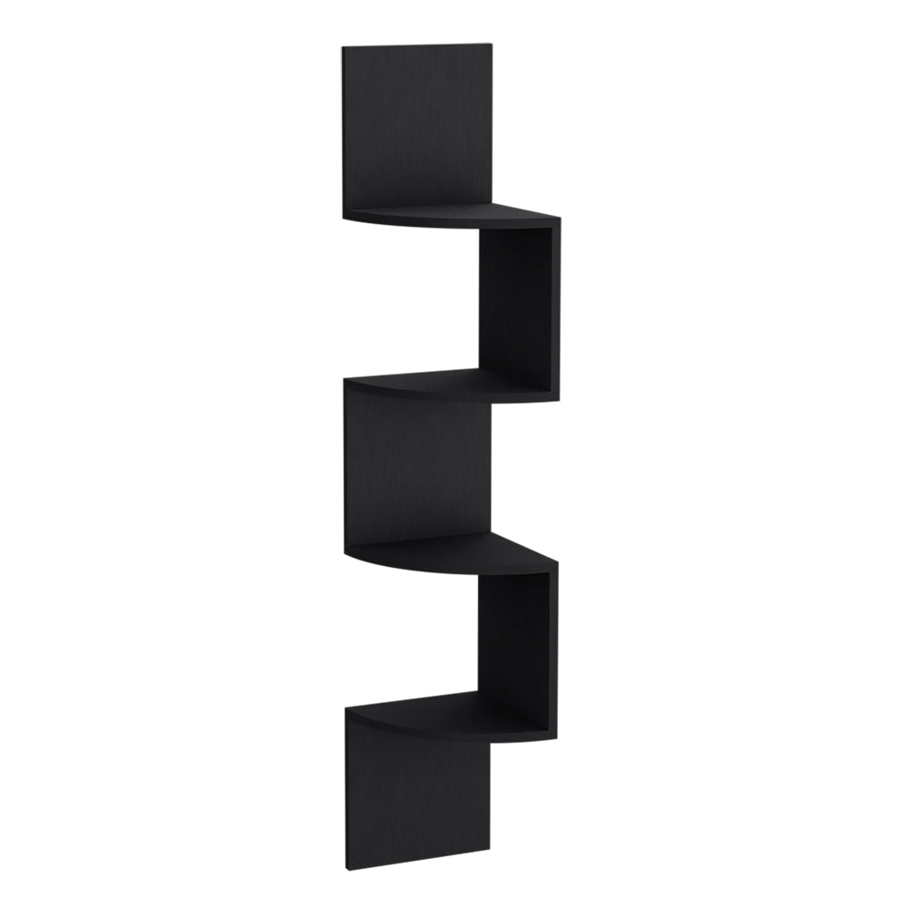 English Elm Shelf Crestone Wall-Mounted Black Engineered Wood Shelf with Four Spacious Display Shelves for Living Room Decor and Storage B092142847