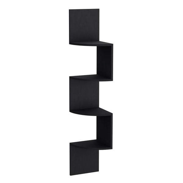 English Elm Shelf Crestone Wall-Mounted Black Engineered Wood Shelf with Four Spacious Display Shelves for Living Room Decor and Storage B092142847