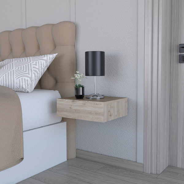 English Elm Nightstand Isola Wall-Mounted Light Gray Engineered Wood, Space-Saving Floating Design with Spacious Top & Generous Drawer B092142817