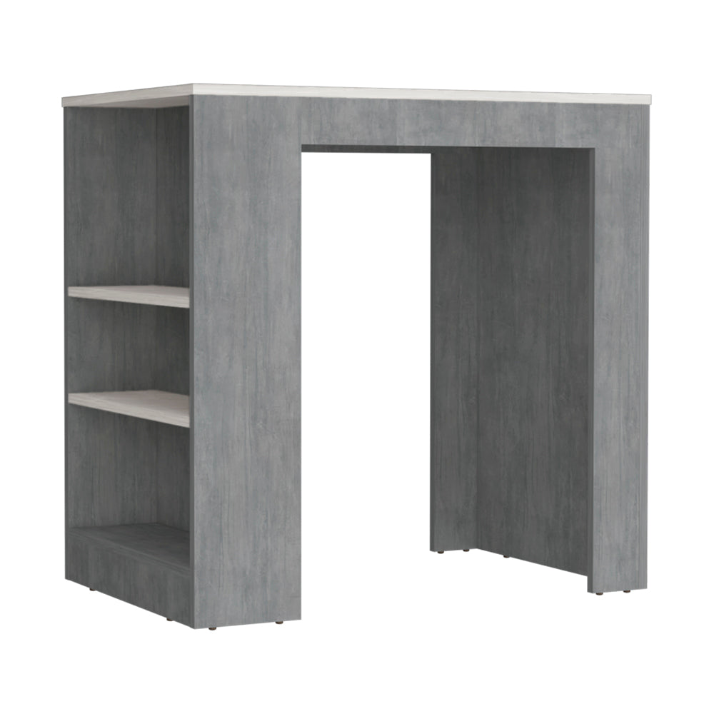 English Elm Kitchen Island Doyle Concrete Gray with Ibiza Marble Finish — Compact Prep Station, 3 Open Shelves, Engineered Wood Durable Storage 90cm B092142835