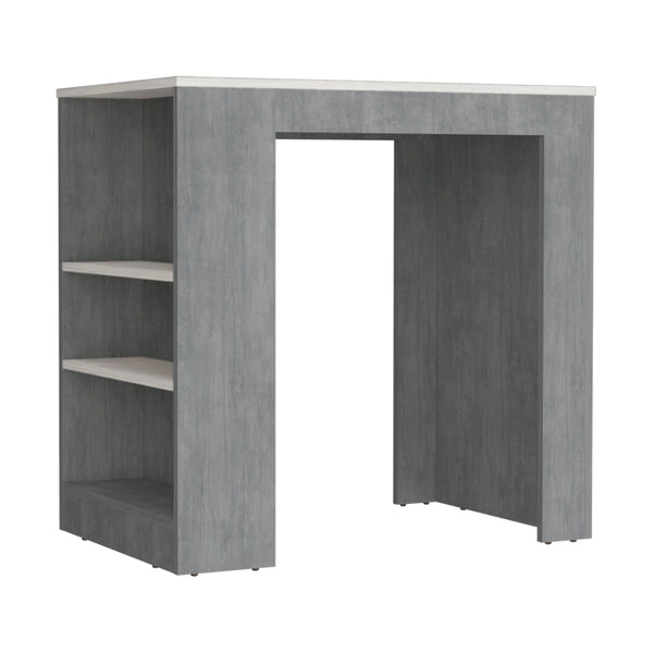 English Elm Kitchen Island Doyle Concrete Gray with Ibiza Marble Finish — Compact Prep Station, 3 Open Shelves, Engineered Wood Durable Storage 90cm B092142835