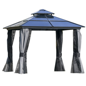 English Elm 10' X 10' Hardtop Gazebo Canopy - Stylish Aluminum Frame Pavilion With Double Roof & Mesh Curtains W2225S00034