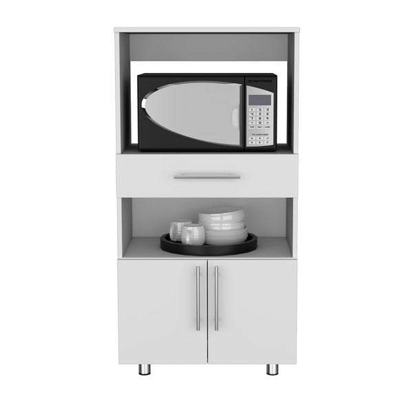 English Elm Kitchen Glenwood Pantry Cabinet White – Engineered Wood, 2 Open Shelves, Drawer & Double Doors, Sleek Storage Solution B092142841