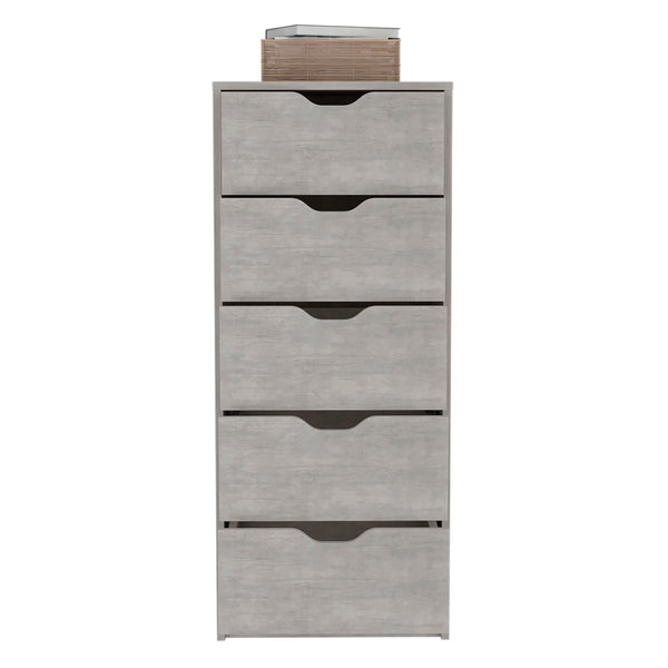 English Elm Kamran Concrete Gray Dresser - 5 Narrow Drawers, Engineered Wood, Space-Saving 45.2"L x 20"W B092142859