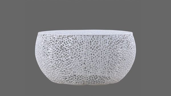 English Elm T3502-32 Round Aluminum Coffee Table with Sleek Cast Frame Modern Contemporary Accent Centerpiece White G150108431