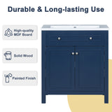 English Elm 30" Bathroom Vanity Cabinet With Sink Top, Bathroom Storage Cabinet With Two Doors and Adjustable Shelf, Blue