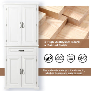 English Elm Bathroom Tall Storage Cabinet with Doors Drawer and Adjustable Shelf, MDF Build, Metal Handles, Anti-Tip Safety White WF308204AAK