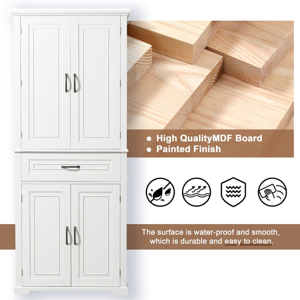 English Elm Bathroom Tall Storage Cabinet with Doors Drawer and Adjustable Shelf, MDF Build, Metal Handles, Anti-Tip Safety White WF308204AAK