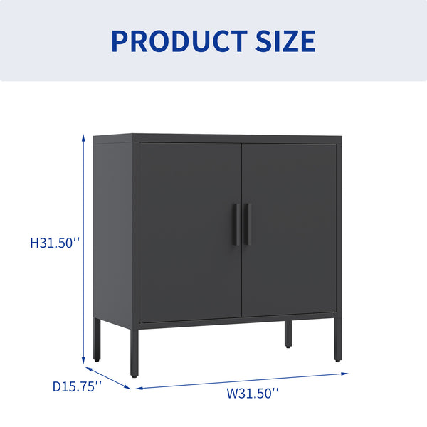 English Elm Metal Storage Cabinet with Lockable Doors and Adjustable Heavy-Duty Shelves for Garage Office School Black W252113564