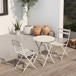 English Elm 3 Piece Outdoor Bistro Set Foldable Steel Cafe Table Chairs Powder Coated Patio White W1586P143153