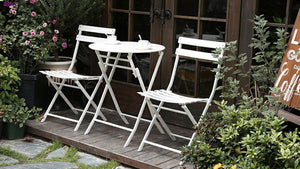 English Elm 3 Piece Outdoor Bistro Set Foldable Steel Cafe Table Chairs Powder Coated Patio White W1586P143153