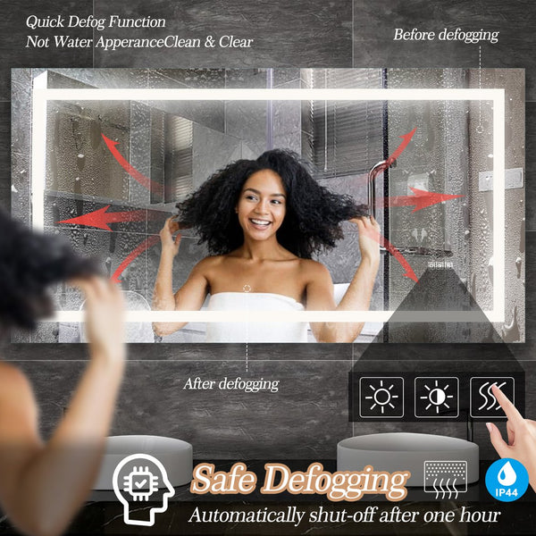 English Elm 60" LED Bathroom Mirror 60"x32" Frameless Lighted Vanity with Anti-Fog Touch Sensor, Dimmable Color Temps and Shatterproof Glass W134070939