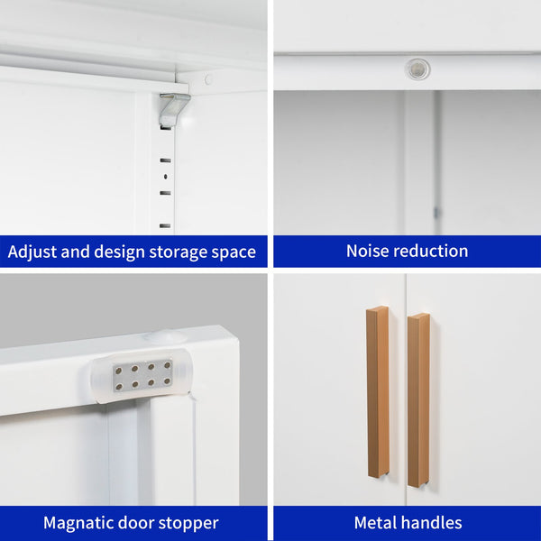 English Elm Metal Storage Cabinet with Lockable Doors and Adjustable Heavy-Duty Shelves for Garage Office School White W252113565