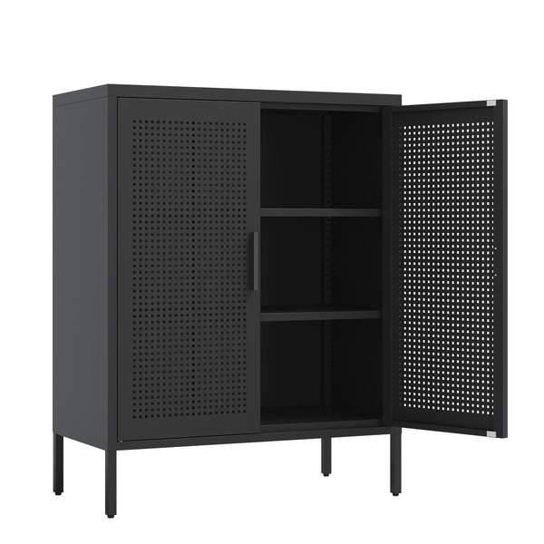 English Elm NO Metal Storage Cabinet with 2 Doors and Adjustable Shelves, Heavy Duty Steel File Cabinet, Secure Wall-Mountable Black W252113562