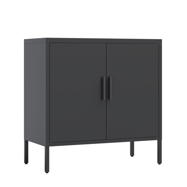 English Elm Metal Storage Cabinet with Lockable Doors and Adjustable Heavy-Duty Shelves for Garage Office School Black W252113564