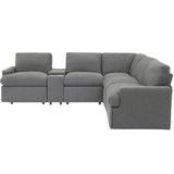 English Elm 104'' Power Recliner Corner Sofa Home Theater Reclining Sofa Sectional Couches With Storage Box, Cup Holders, Usb Ports and Power Socket For Living Room, Dark Grey