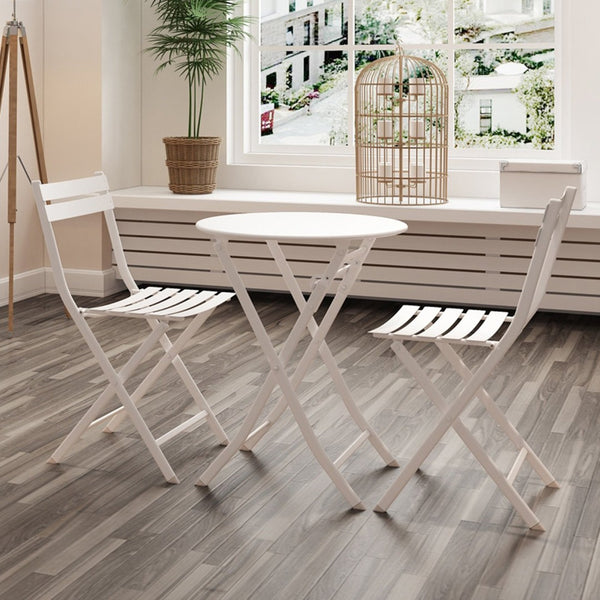 English Elm 3 Piece Outdoor Bistro Set Foldable Steel Cafe Table Chairs Powder Coated Patio White W1586P143153