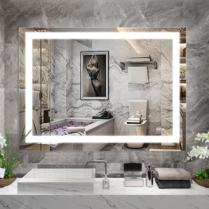 English Elm 48" LED Bathroom Mirror 48" x 36" Frameless Lighted Mirror with Anti-Fog, Touch Dimmer, Color Modes W134070938