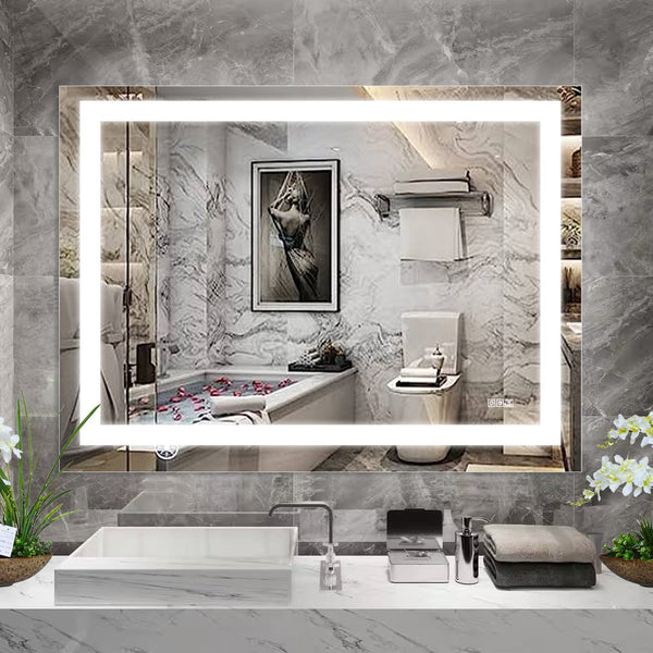 English Elm 48" LED Bathroom Mirror 48" x 36" Frameless Lighted Mirror with Anti-Fog, Touch Dimmer, Color Modes W134070938