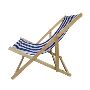English Elm populus Solid Wood Sling Chair Dark Blue Stripe — Folding Outdoor Chaise Lounge, Adjustable Comfort W2297P143102