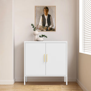 English Elm Metal Storage Cabinet with Lockable Doors and Adjustable Heavy-Duty Shelves for Garage Office School White W252113565