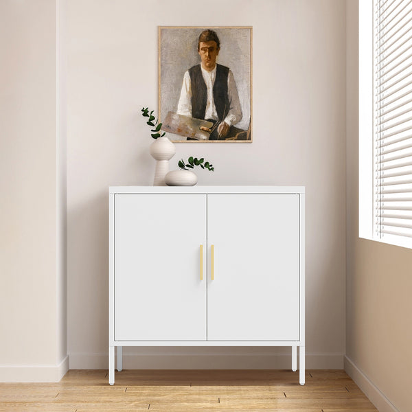 English Elm Metal Storage Cabinet with Lockable Doors and Adjustable Heavy-Duty Shelves for Garage Office School White W252113565
