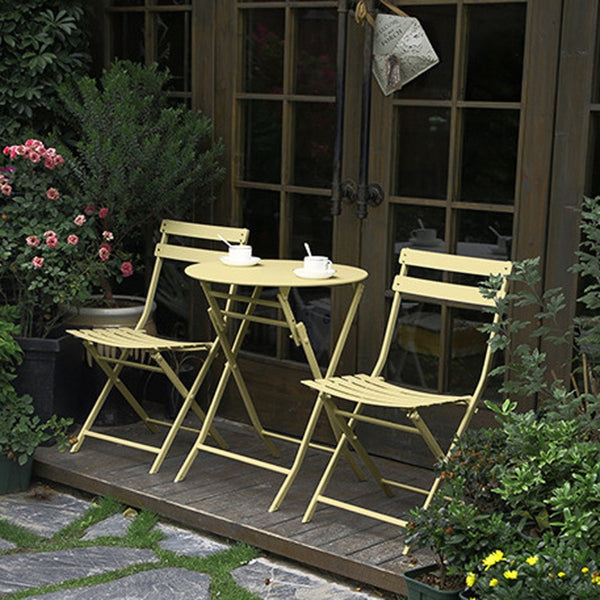 English Elm 3 Piece Outdoor Bistro Set Foldable Steel Cafe Table Chairs Powder Coated Patio Yellow W1586P143143