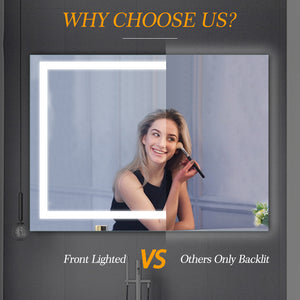 English Elm 48" LED Bathroom Mirror 48" x 36" Frameless Lighted Mirror with Anti-Fog, Touch Dimmer, Color Modes W134070938