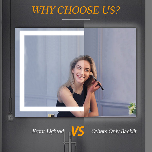 English Elm 48" LED Bathroom Mirror 48" x 36" Frameless Lighted Mirror with Anti-Fog, Touch Dimmer, Color Modes W134070938