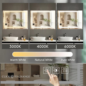 English Elm 48" LED Bathroom Mirror 48" x 36" Frameless Lighted Mirror with Anti-Fog, Touch Dimmer, Color Modes W134070938