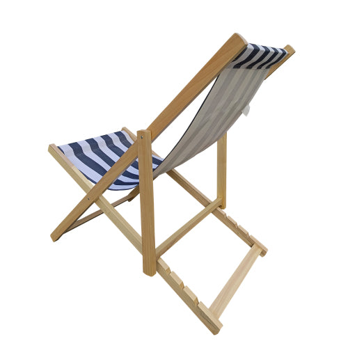 English Elm populus Solid Wood Sling Chair Dark Blue Stripe — Folding Outdoor Chaise Lounge, Adjustable Comfort W2297P143102