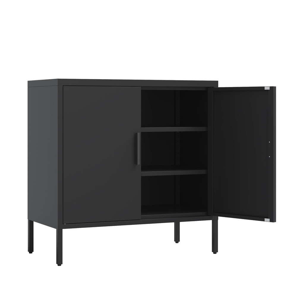 English Elm Metal Storage Cabinet with Lockable Doors and Adjustable Heavy-Duty Shelves for Garage Office School Black W252113564