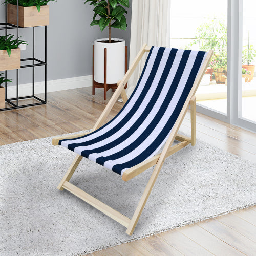 English Elm populus Solid Wood Sling Chair Dark Blue Stripe — Folding Outdoor Chaise Lounge, Adjustable Comfort W2297P143102
