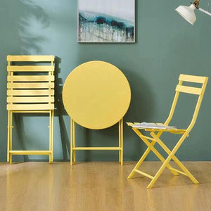 English Elm 3 Piece Outdoor Bistro Set Foldable Steel Cafe Table Chairs Powder Coated Patio Yellow W1586P143143