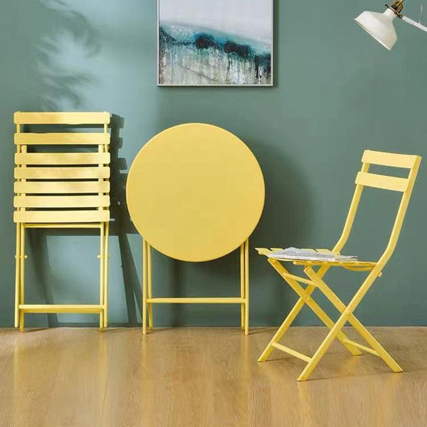 English Elm 3 Piece Outdoor Bistro Set Foldable Steel Cafe Table Chairs Powder Coated Patio Yellow W1586P143143