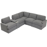 English Elm 104'' Power Recliner Corner Sofa Home Theater Reclining Sofa Sectional Couches With Storage Box, Cup Holders, Usb Ports and Power Socket For Living Room, Dark Grey