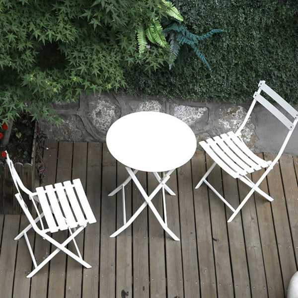 English Elm 3 Piece Outdoor Bistro Set Foldable Steel Cafe Table Chairs Powder Coated Patio White W1586P143153