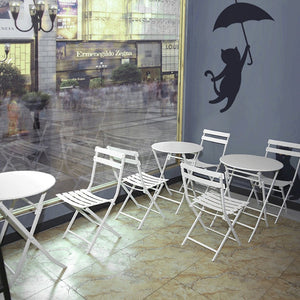 English Elm 3 Piece Outdoor Bistro Set Foldable Steel Cafe Table Chairs Powder Coated Patio White W1586P143153